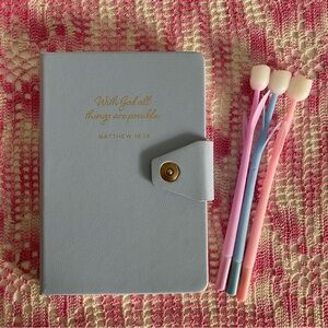 Blue Christian Journal with Flower Pens